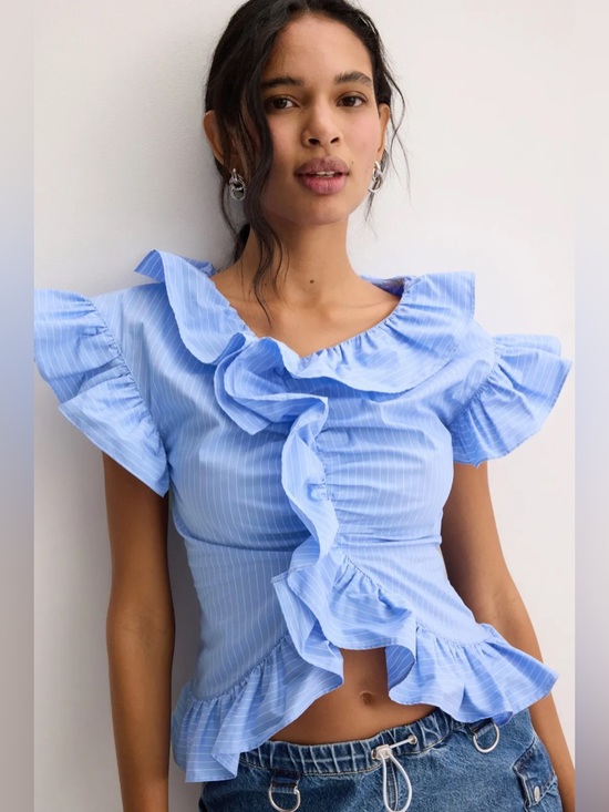 Aknvas Tops - Aknvas Light Blue Ruffle Peplum Blouse